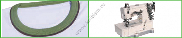 Окантователь в 4 сложения с прокладыванием декоративной вставки (сложенной вдвое) для плоскошовной машины с плоской платформой T150 SURUCU