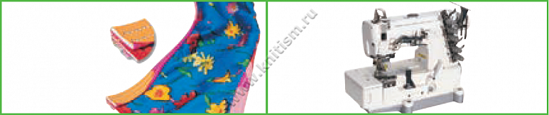 Окантователь в 4 сложения с прокладыванием эластичной тесьмы (резинки) на плоскошовной машине с вырезом в платформе T146 SURUCU